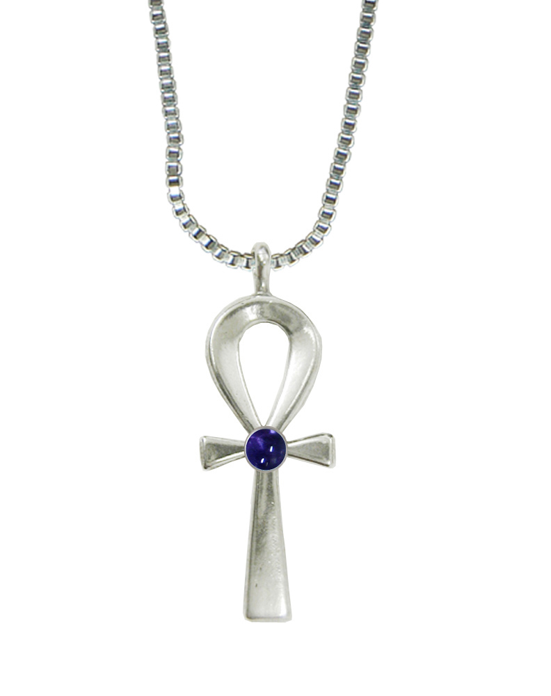 Sterling Silver Ankh Pendant With Iolite